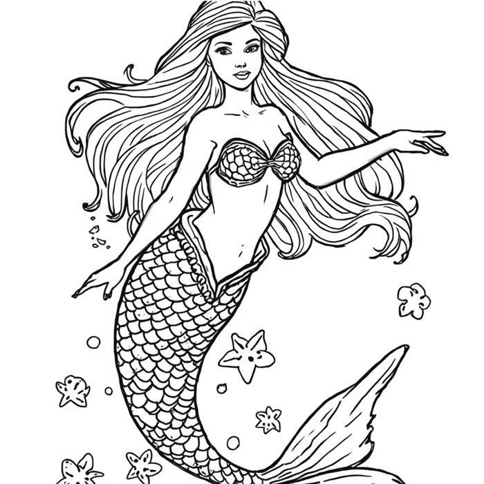 Free printable mermaid coloring page 1