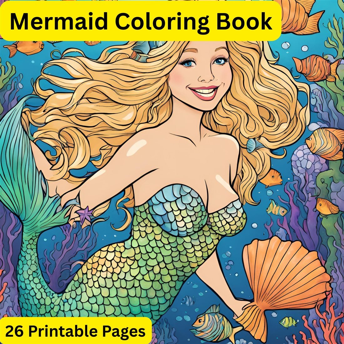 Beautiful mermaid coloring book by DreamPagesCo